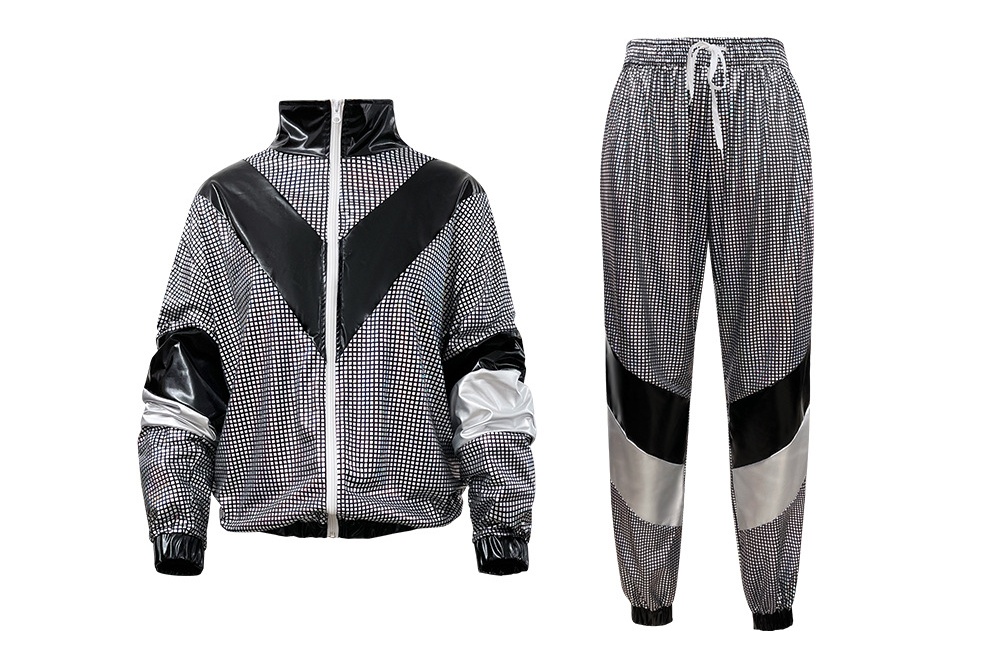 Womens Hip Hop Dance Costume Set 80s Disco Sportswear Two Piece Set Tracksuit